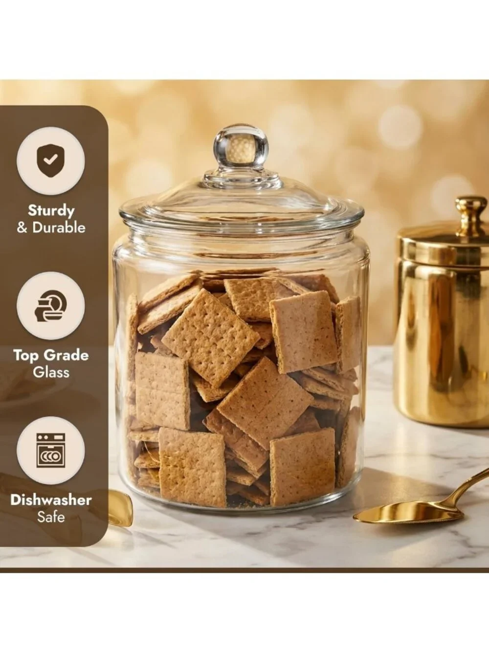 Airtight 1 Gallon Glass Cookie Jar with Lid - Large Clear Food Storage Container